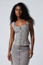 Washed Grey - Washed Square Neck Twill Top - 0