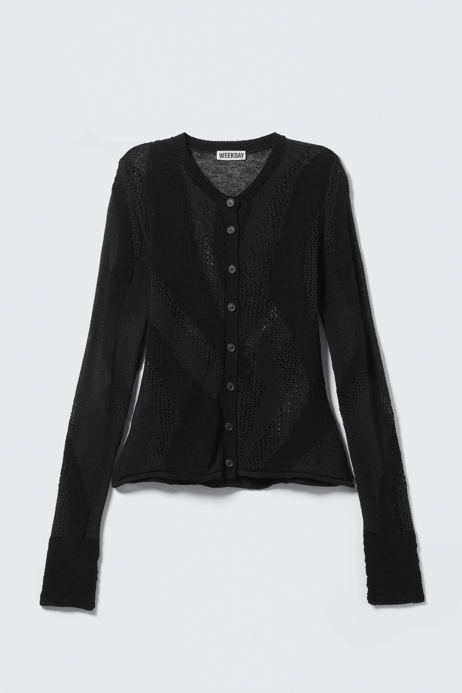 Tight texturerad stickad cardigan - Mörkgrå/Off-white - 2