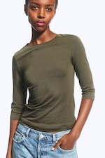 Dark Khaki Green - Fitted Three-Quarter Sleeve Top - 0