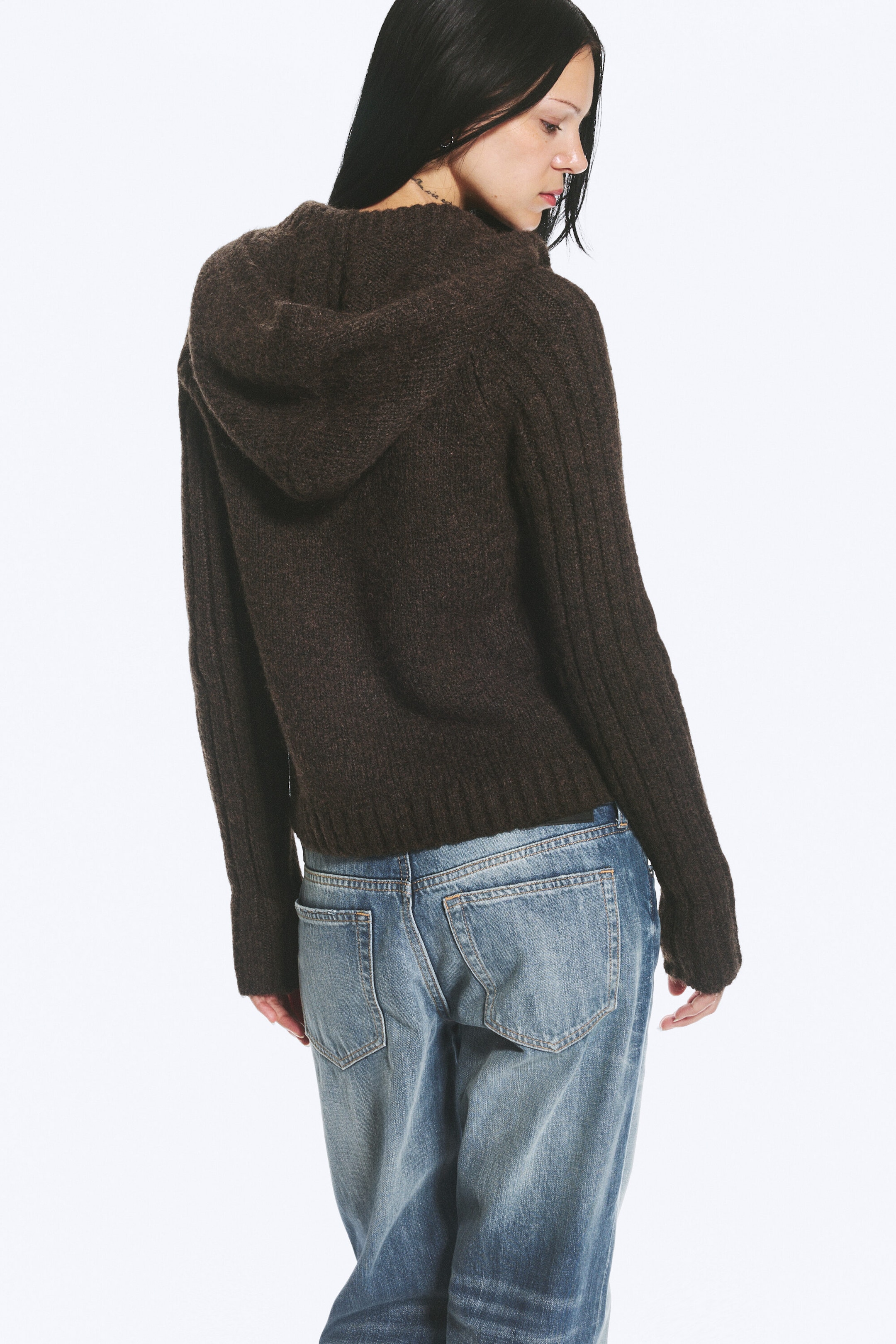 Dark Brown - Knitted zip hoodie - 3