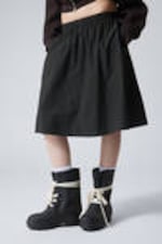 Checked Dark Blue - Cotton Poplin Midi Skirt - 1