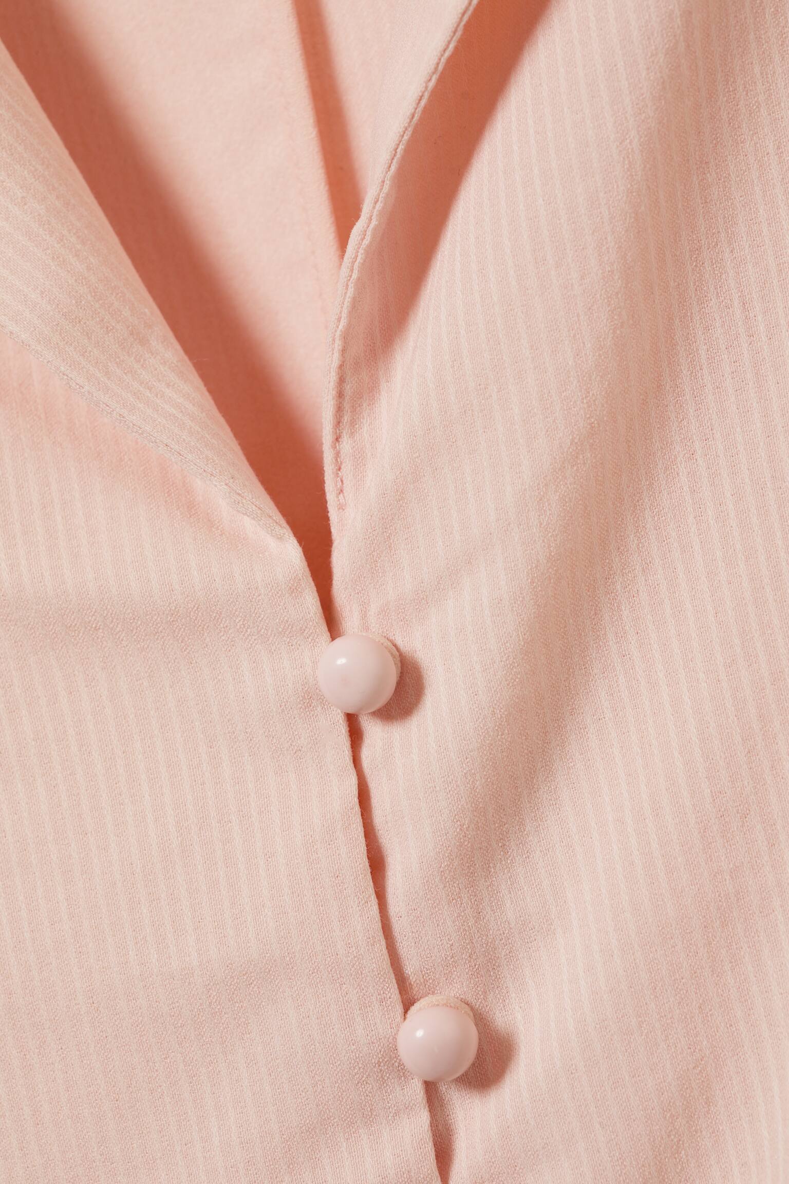 Camisa resort de manga corta ajustada - Peachy Pink a rayas/A rayas marrones - 4