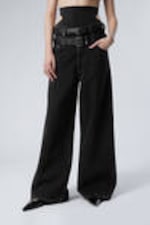 Tuned Black - Schwarz - Dual High Waisted Loose Wide Leg Jeans - 2