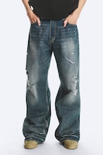 Streaky Blue - Bleu moyen - Jean droit ample taille standard Looser - 1