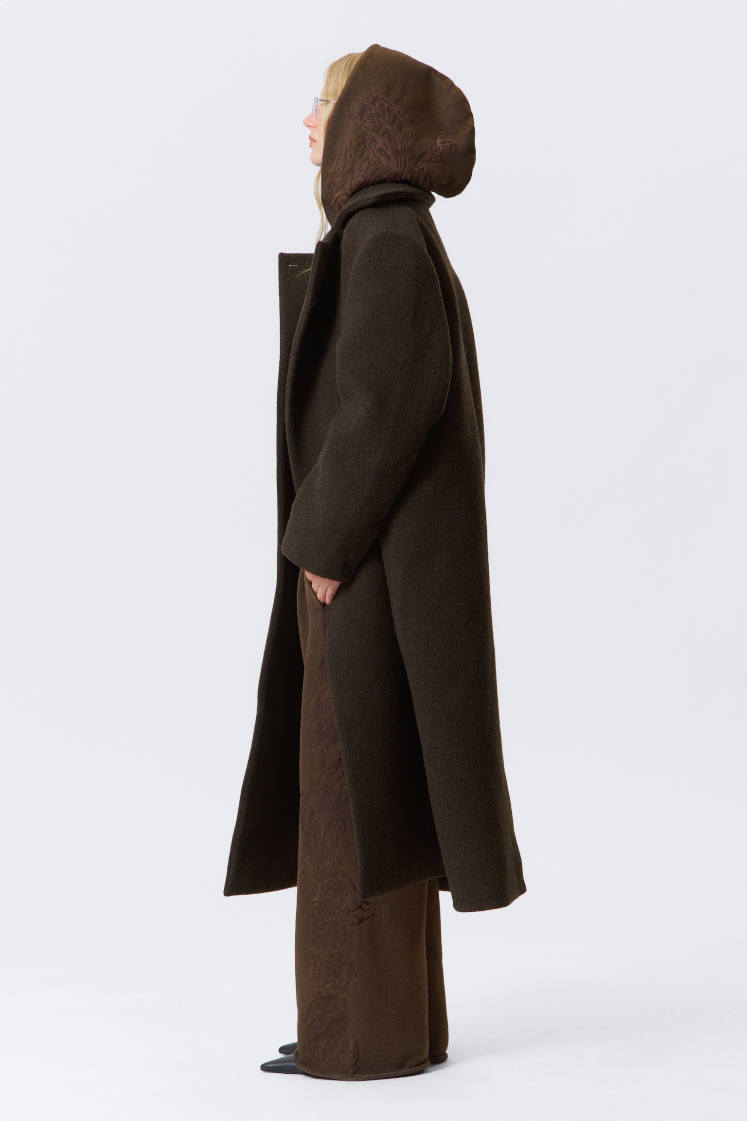 Manteau oversize croisé en laine mélangée - Marron foncé chiné - 6