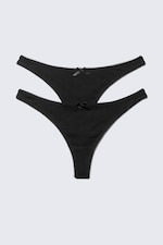 Black - 2-pack Pointelle Cotton Thongs - 0
