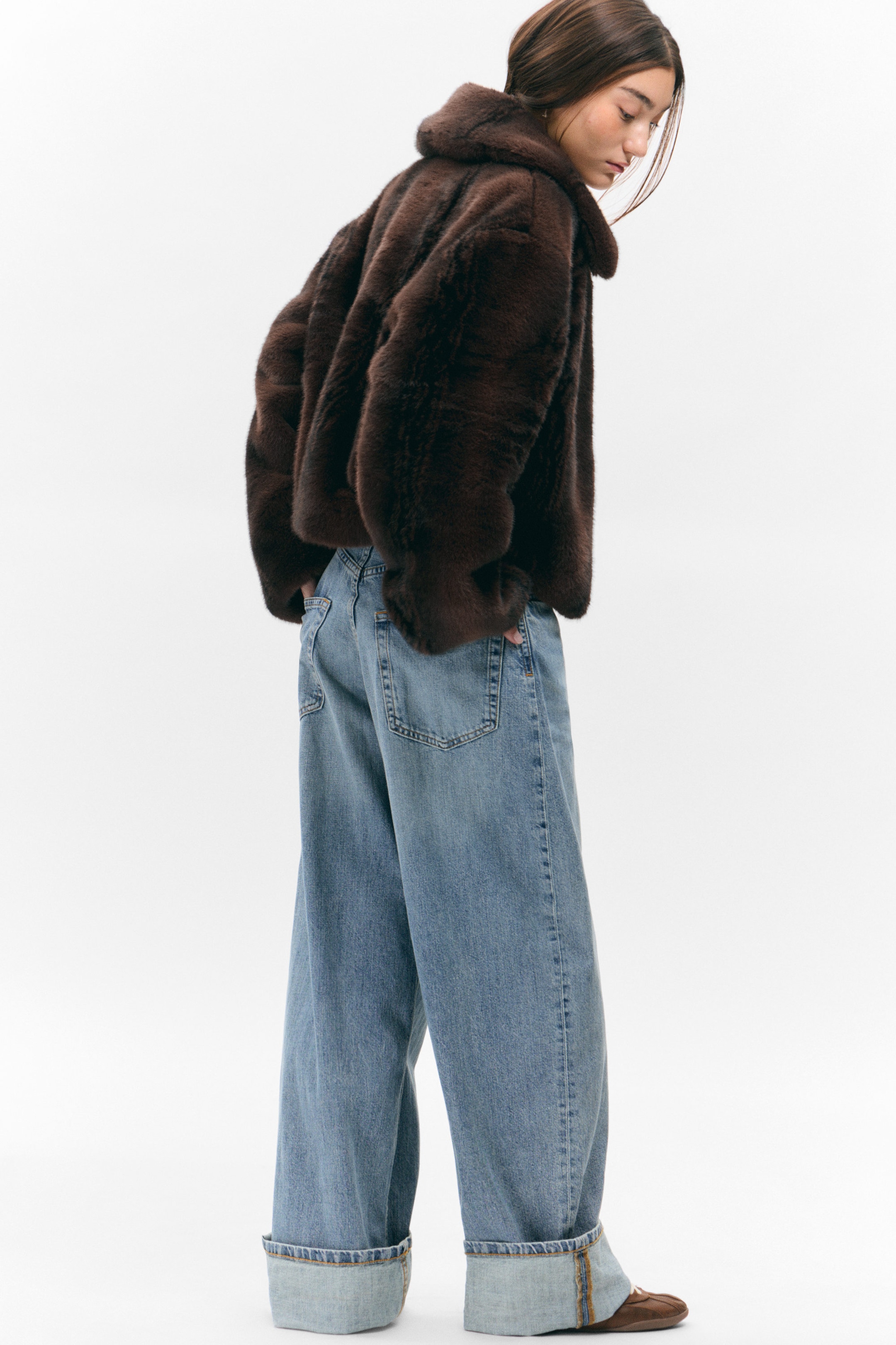 Dark Brown - Faux Fur Zip Jacket - 3