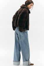 Dark Brown - Faux Fur Zip Jacket - 3