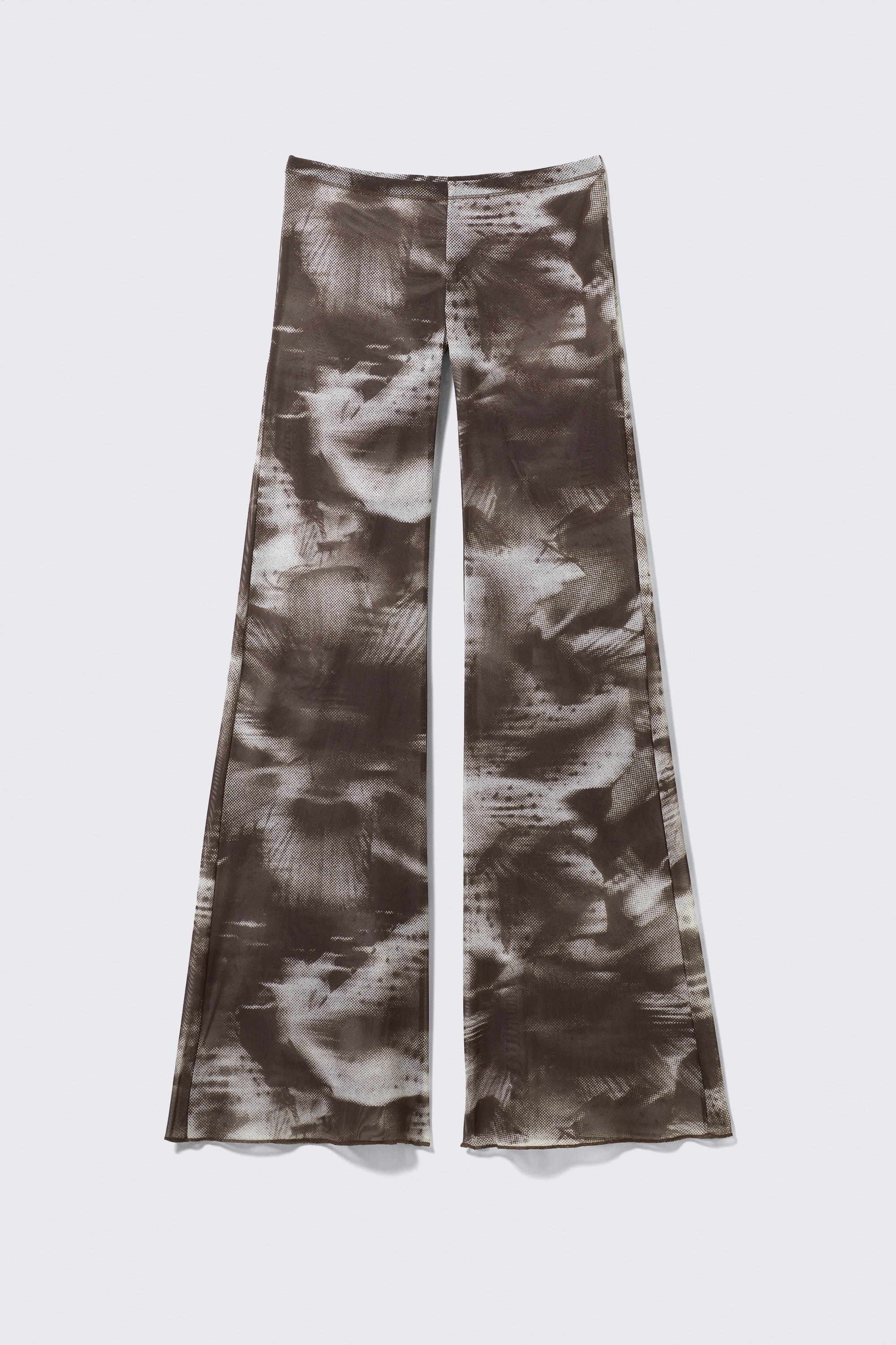 Flared Printed Mesh Trousers - Floreale sfocato marrone scuro/Pois floreali marroni e verdi