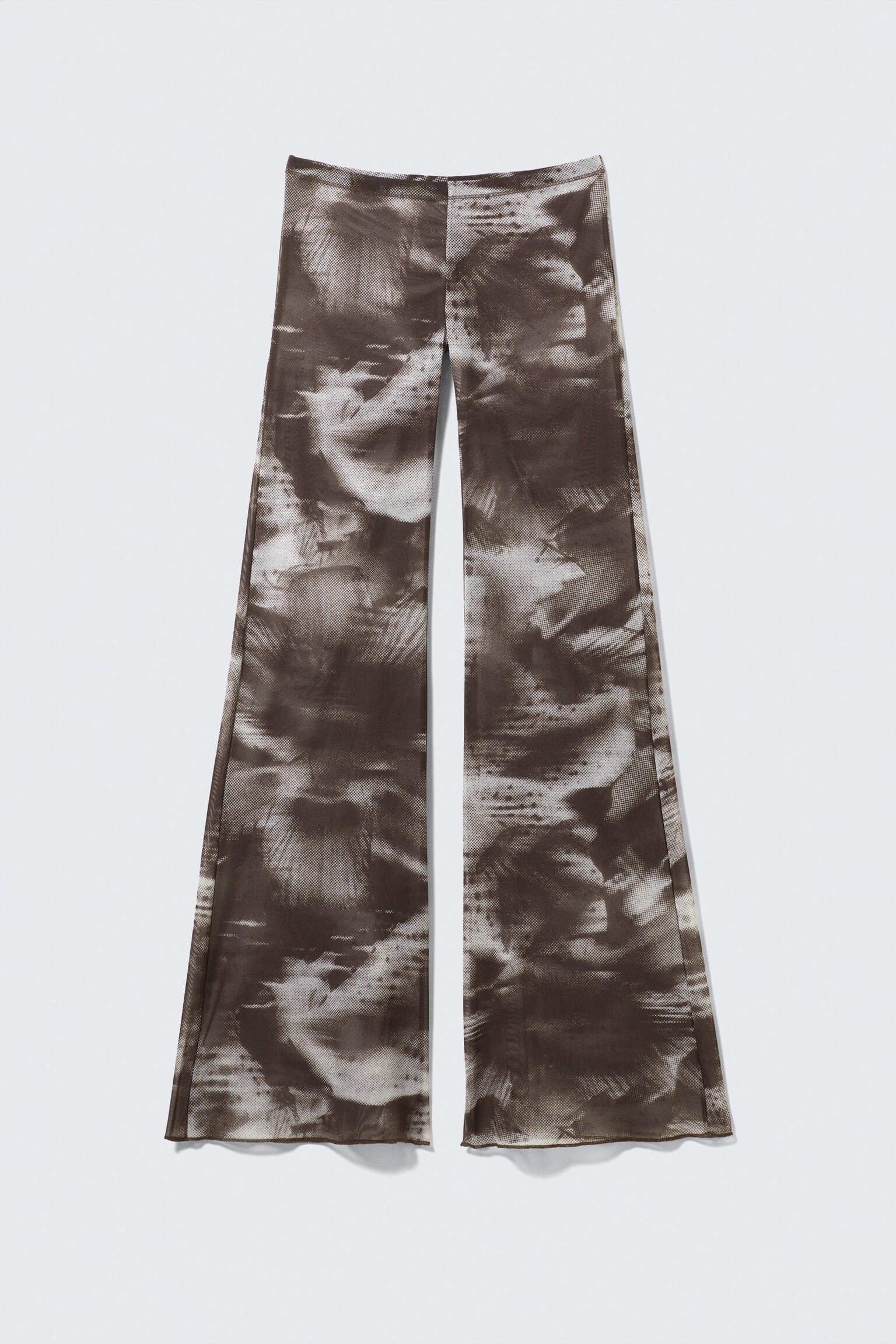 Flared Printed Mesh Trousers - Dark Brown - Blurry Floral/Brown & Green - Floral Dots - 2