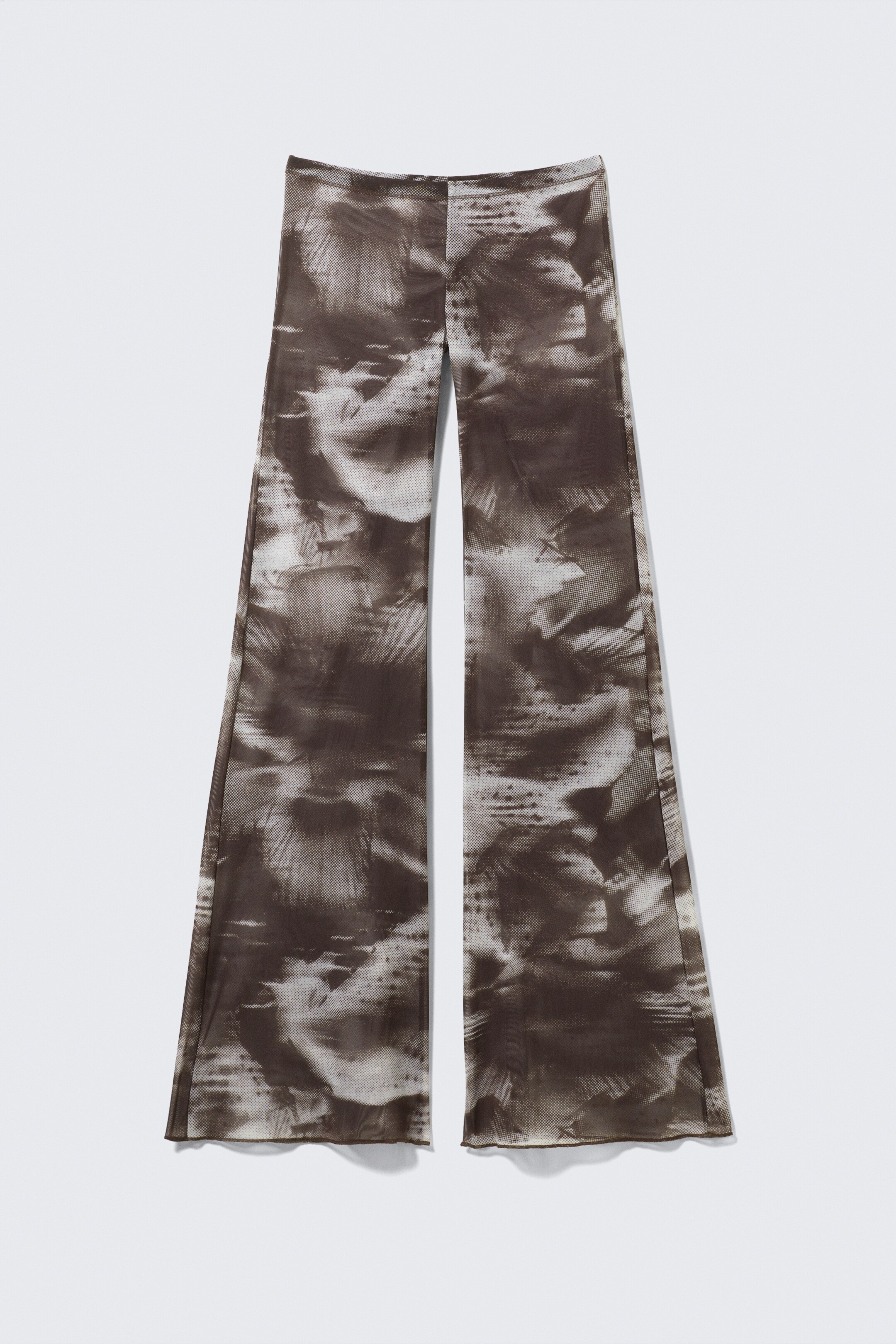 Grotere afbeelding bekijken: Flared Printed Mesh Trousers - Dark Brown - Blurry Floral - DAMES | H&M NL 4
