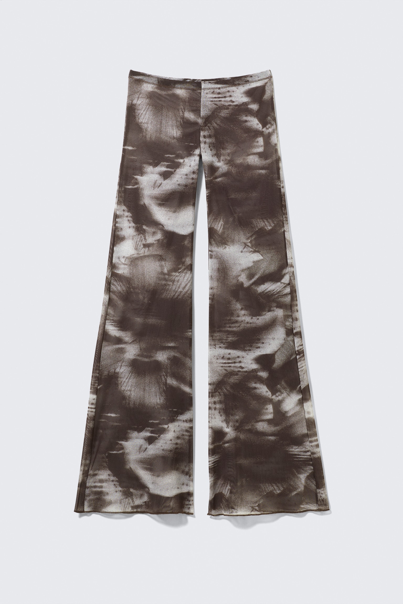 Flared Printed Mesh Trousers - Dunkelbraun - Florales Muster/Florale Tupfer in Braun & Grün - 2