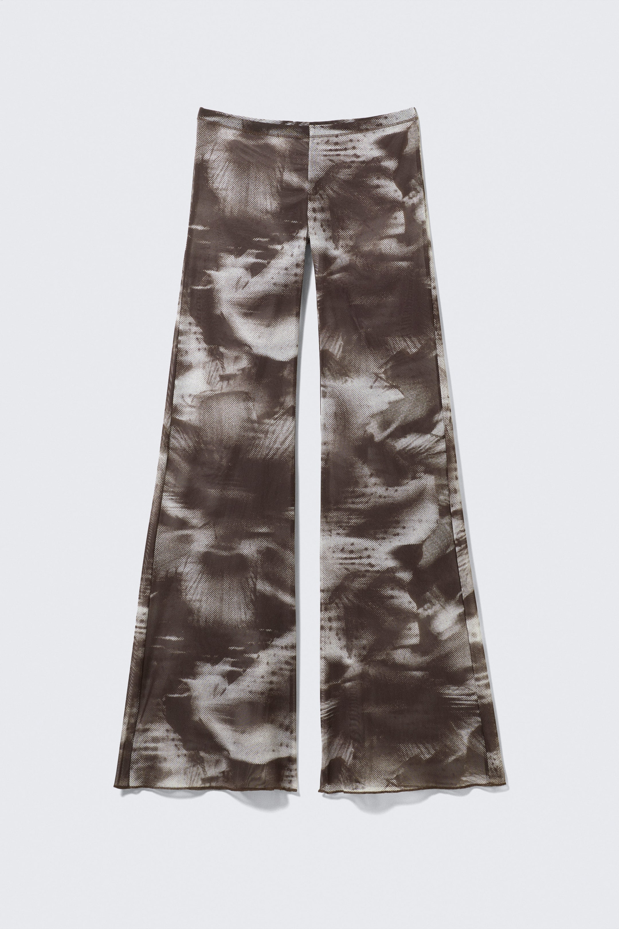 Dark Brown - Blurry Floral - Flared Printed Mesh Trousers - 1