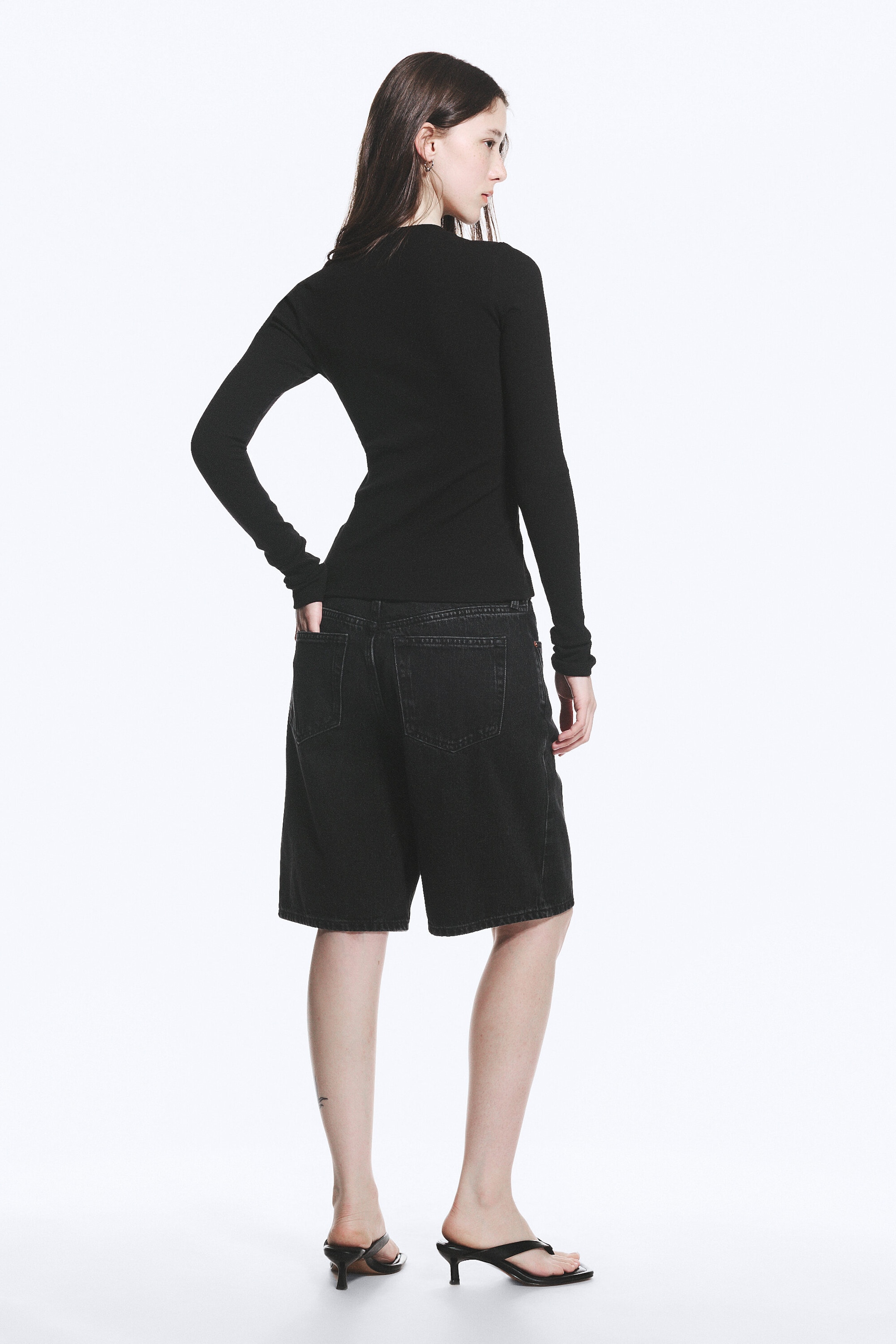 Svart - Ribbad långärmad cardigan - 2