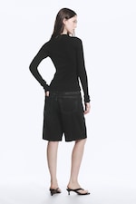 Svart - Ribbad långärmad cardigan - 2