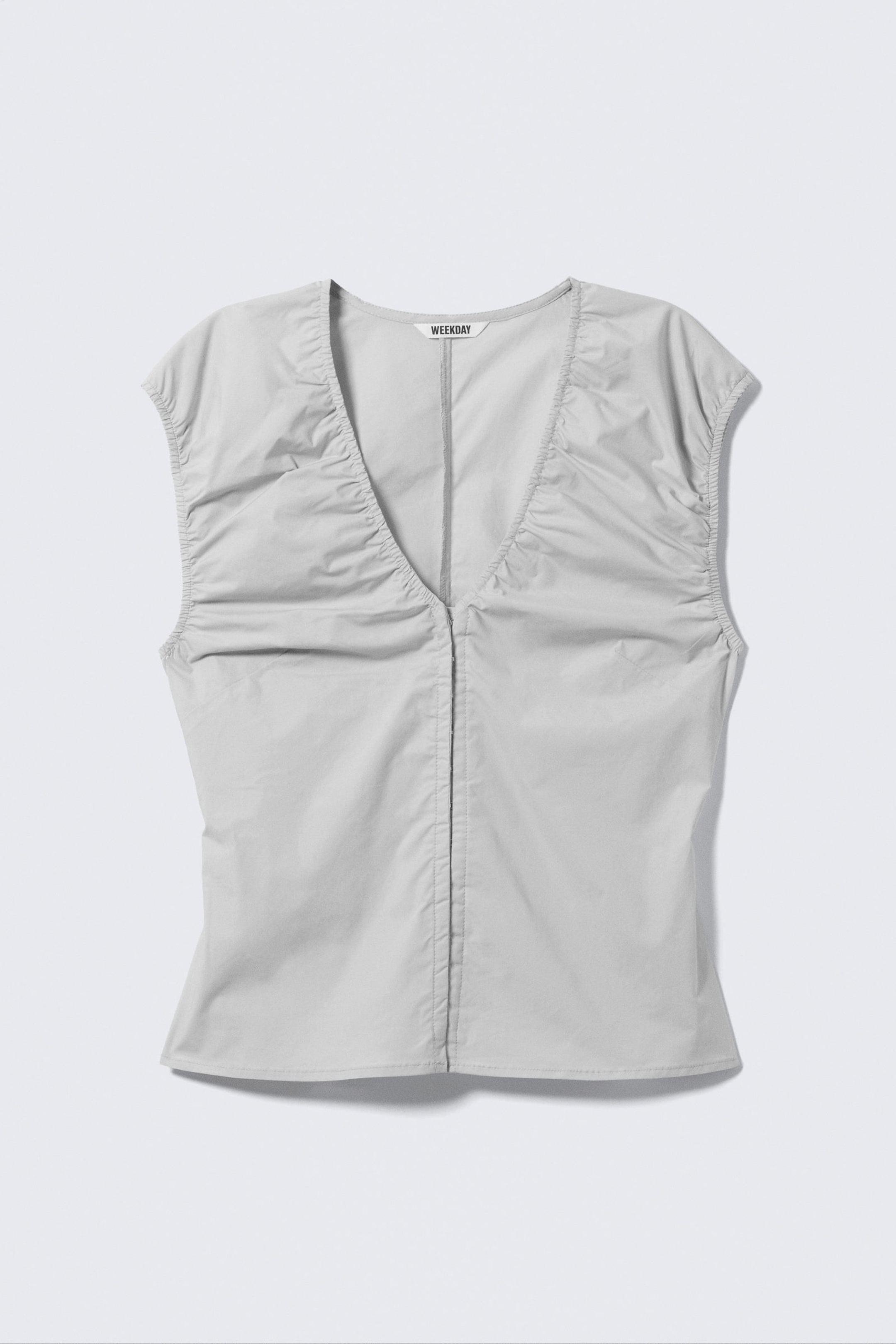 Light Grey - Sleeveless V-neck Cotton Top - 3