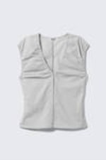 Light Grey - Sleeveless V-neck Cotton Top - 3