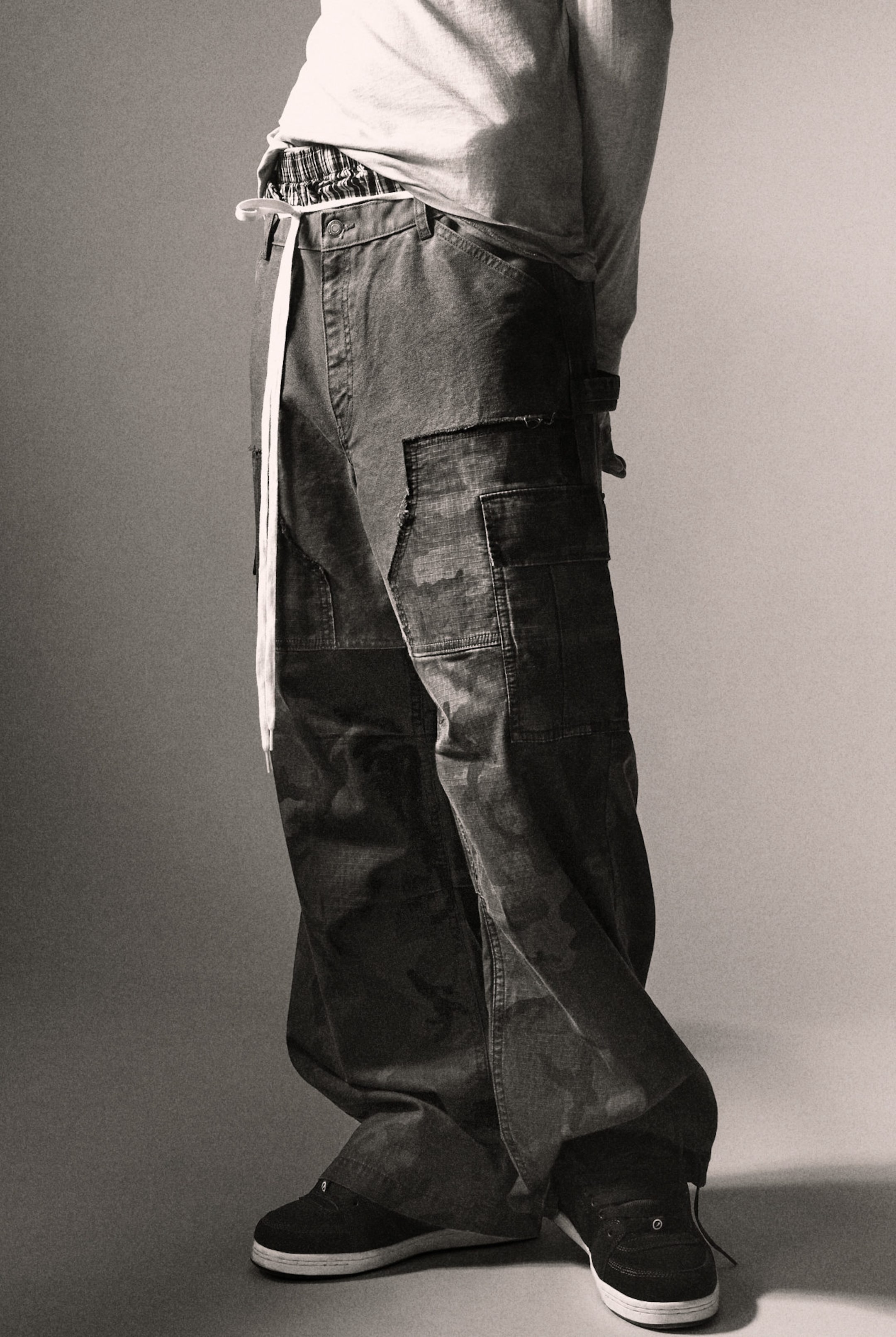 Dusty Blue & Camo - Loose Patchwork Cargo Trousers - 2