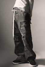 Staubblau & Camouflage - Lockere Patchwork-Cargohose - 1