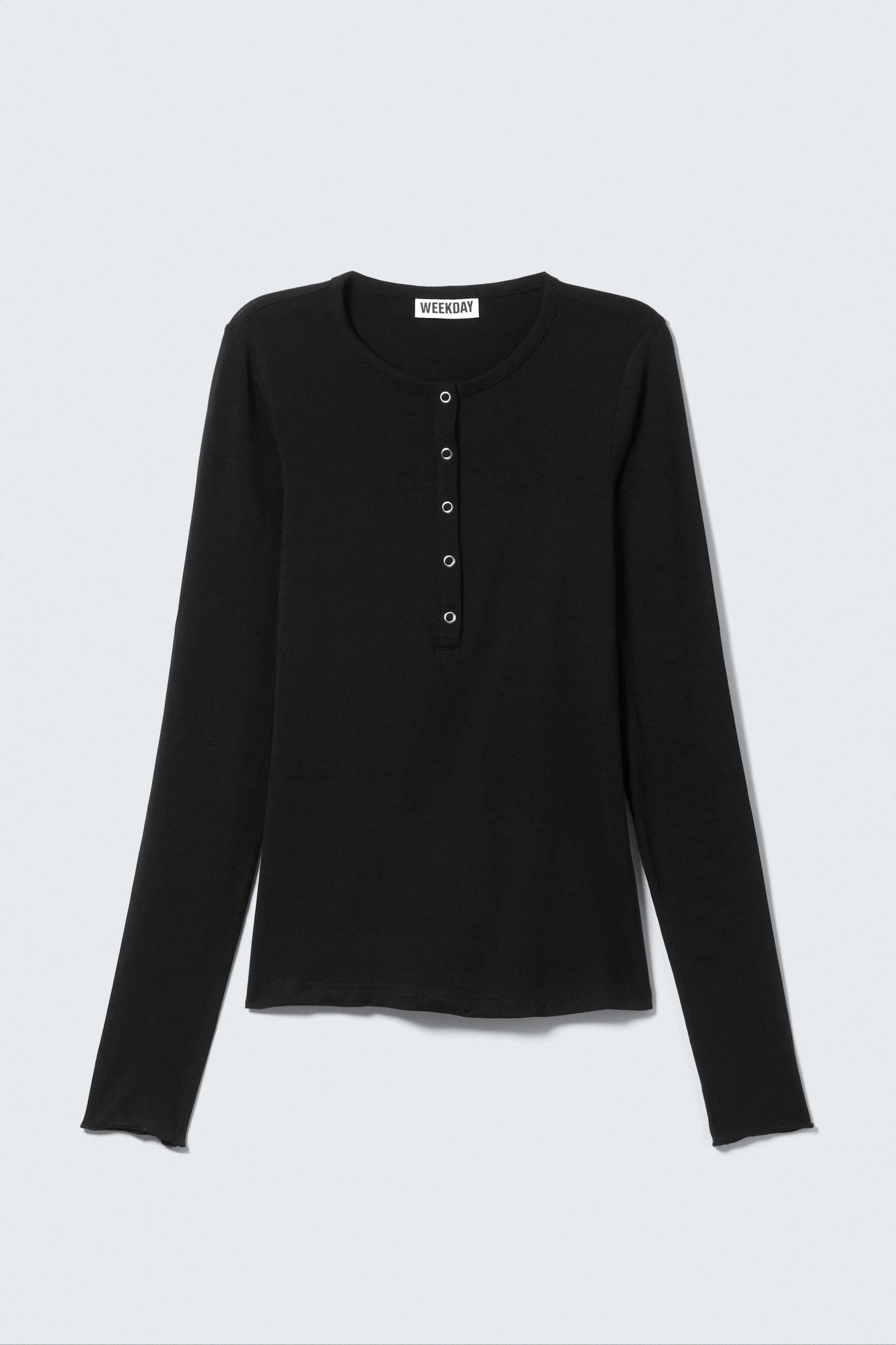 Schwarz - Schmal geschnittenes Henley-Longsleeve - 0