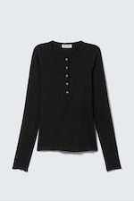 Schwarz - Schmal geschnittenes Henley-Longsleeve - 0