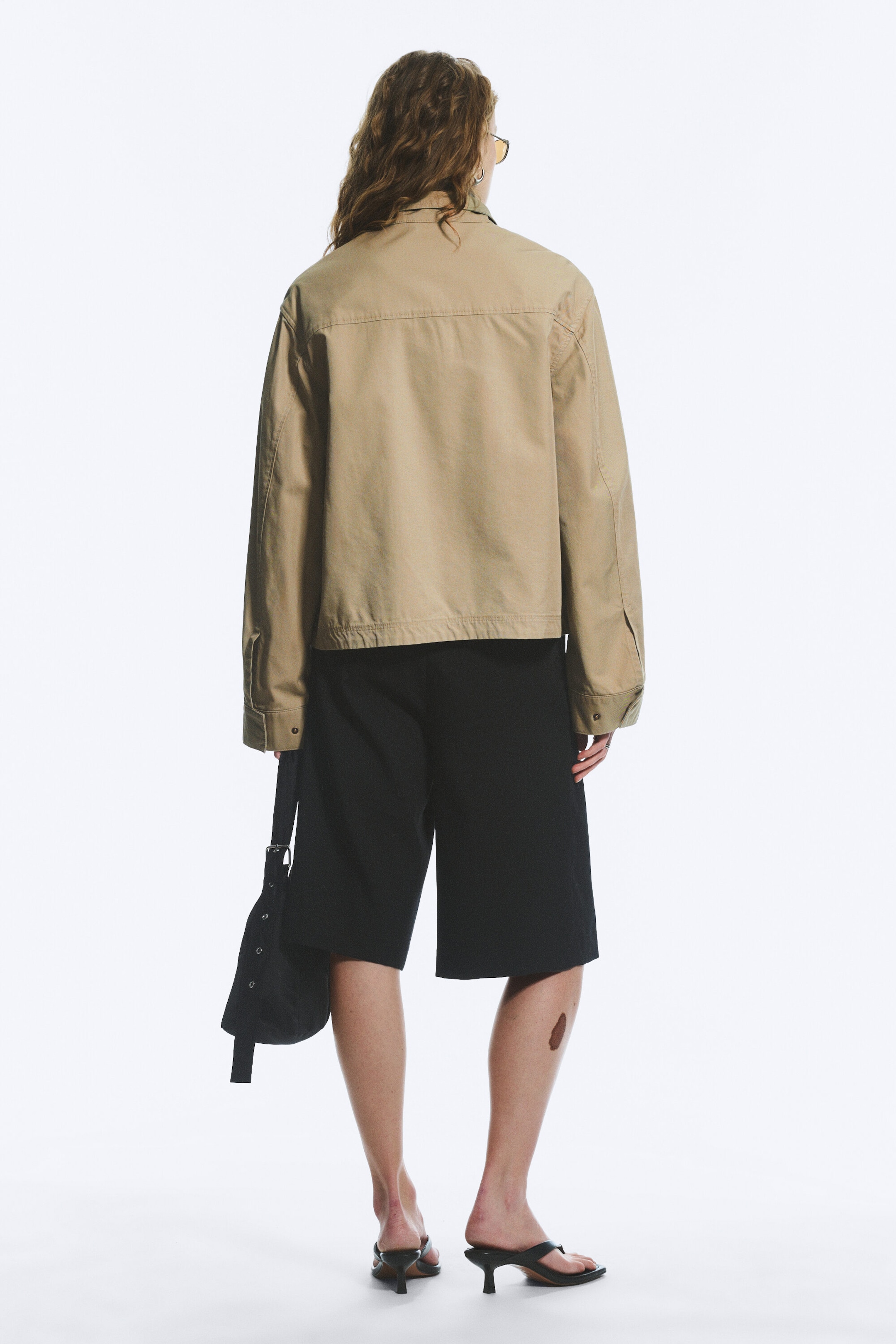 Beige - Veste décontractée en coton à col cheminée - 4