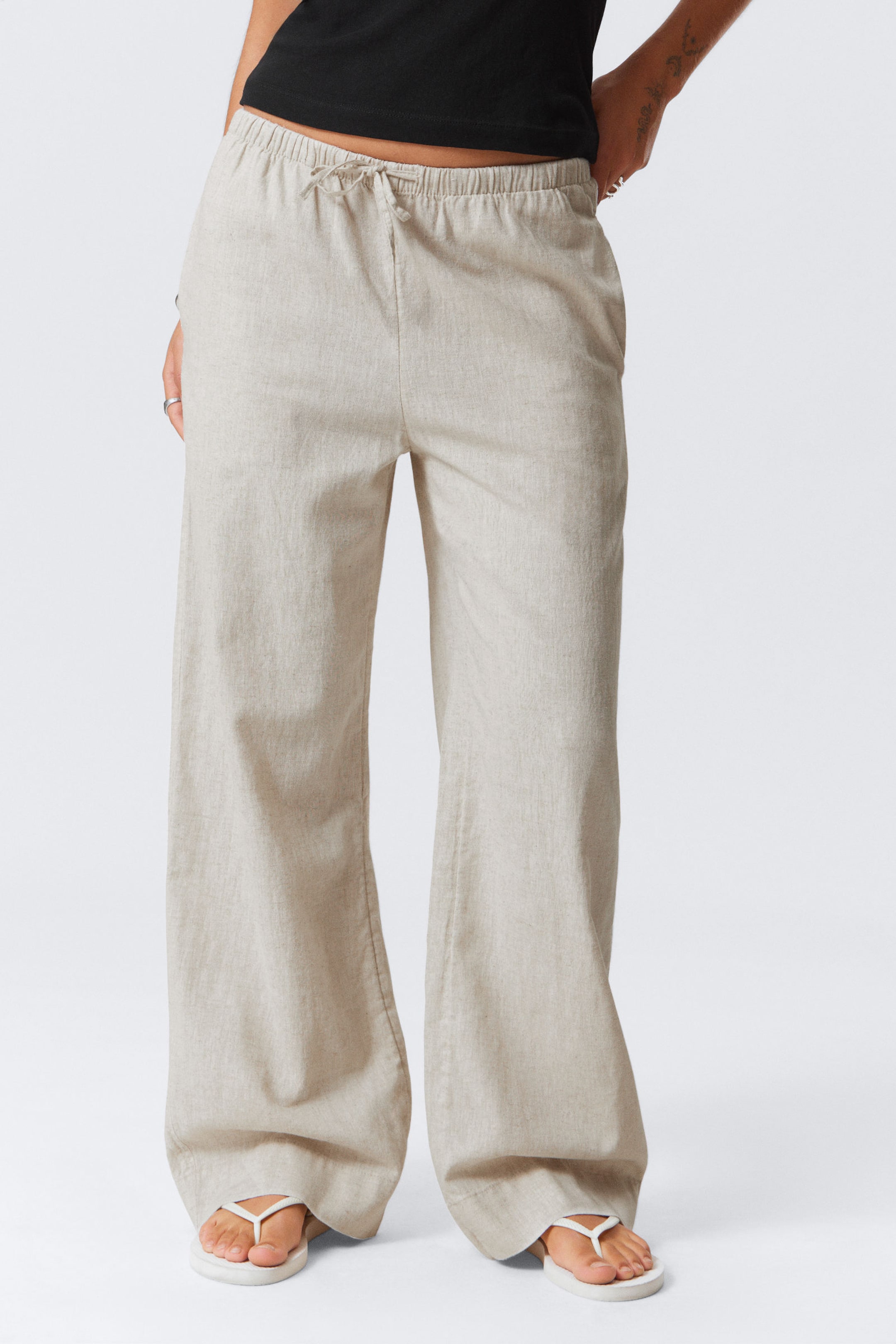 #D1CAB7 - Wide Pull-on Linen Blend Trousers - 2
