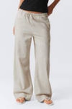 Ecru - Wide Pull-on Linen Blend Trousers - 1