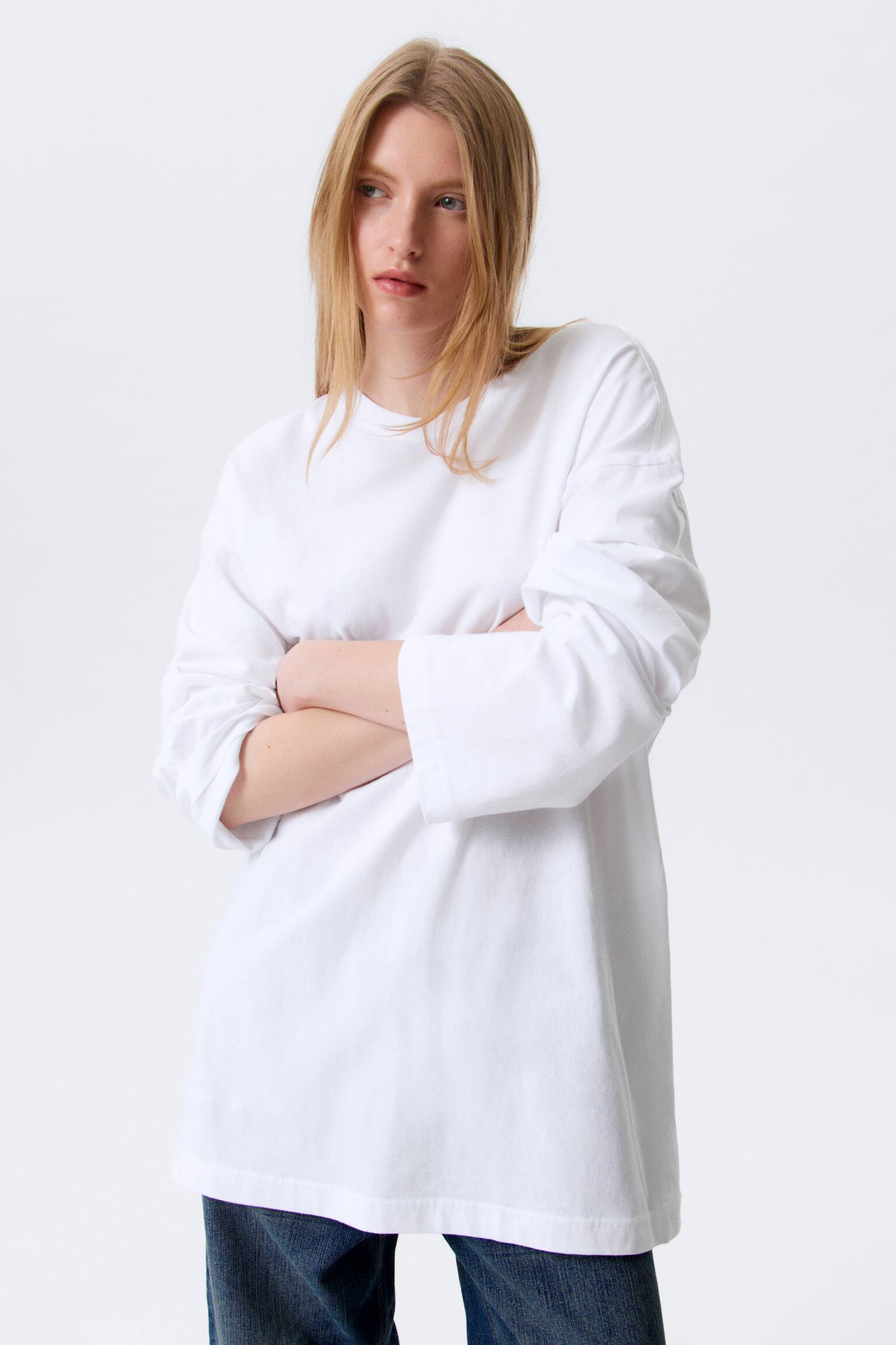 Oversized T-shirtjurk met lange mouwen - Wit/Grijs gemêleerd - 3