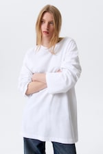 White - Oversized Long-Sleeved T-shirt Dress - 1