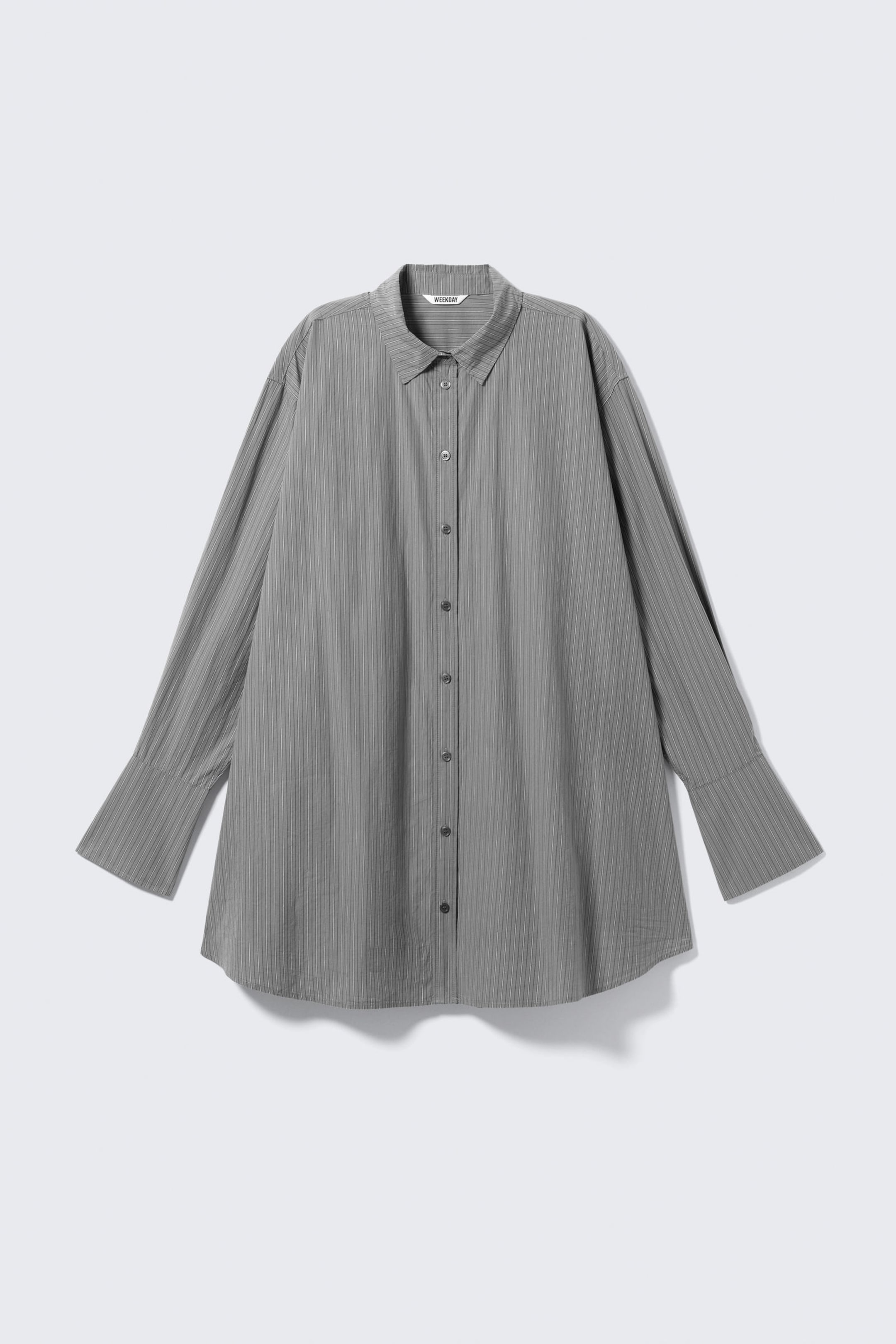 Striped Grey - Mini Cotton Poplin Shirt Dress - 5
