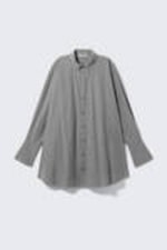 Striped Grey - Mini Cotton Poplin Shirt Dress - 5