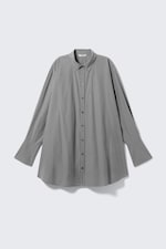 Gris rayé - Mini robe-chemise popeline de coton - 0