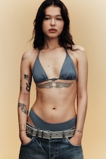 Dusty Medium Blue - Strappy Triangle Bikini Top - 0