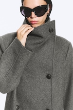 Dark Grey Melange - Oversized kåpe i ullblanding med traktkrage - 4
