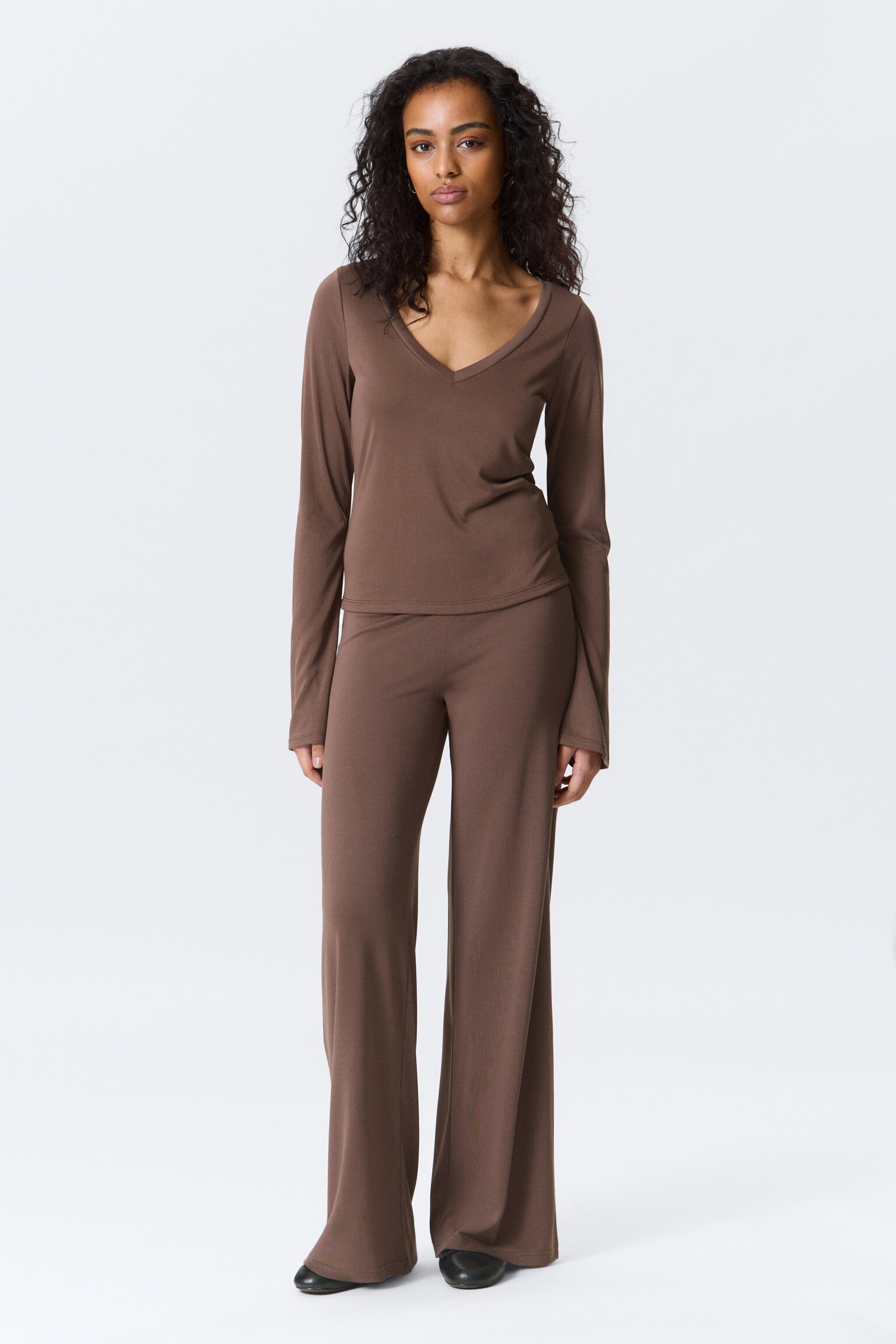 Top a V a maniche lunghe - Washed Mole/Nero lavato - 5