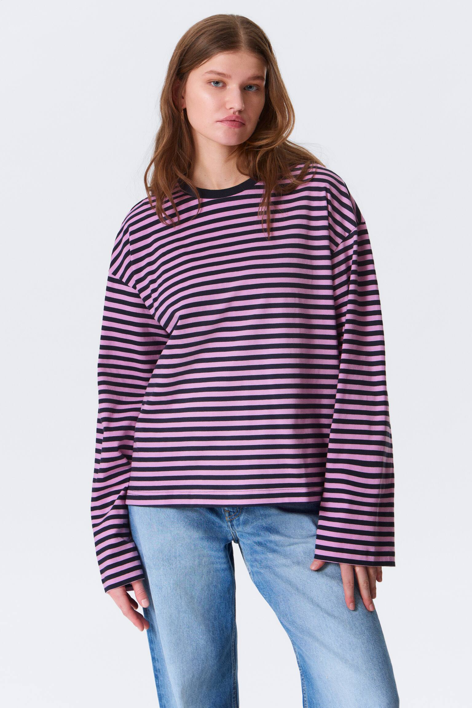 T-shirt en coton à manches longues - Rayures bleu marine/rose/Rayures bleu/multicolores/Rayures rose - jaune/Rayures corail/lilas/Blanc poussiéreux - Rayures marron/Rayures bleu/marron - 4