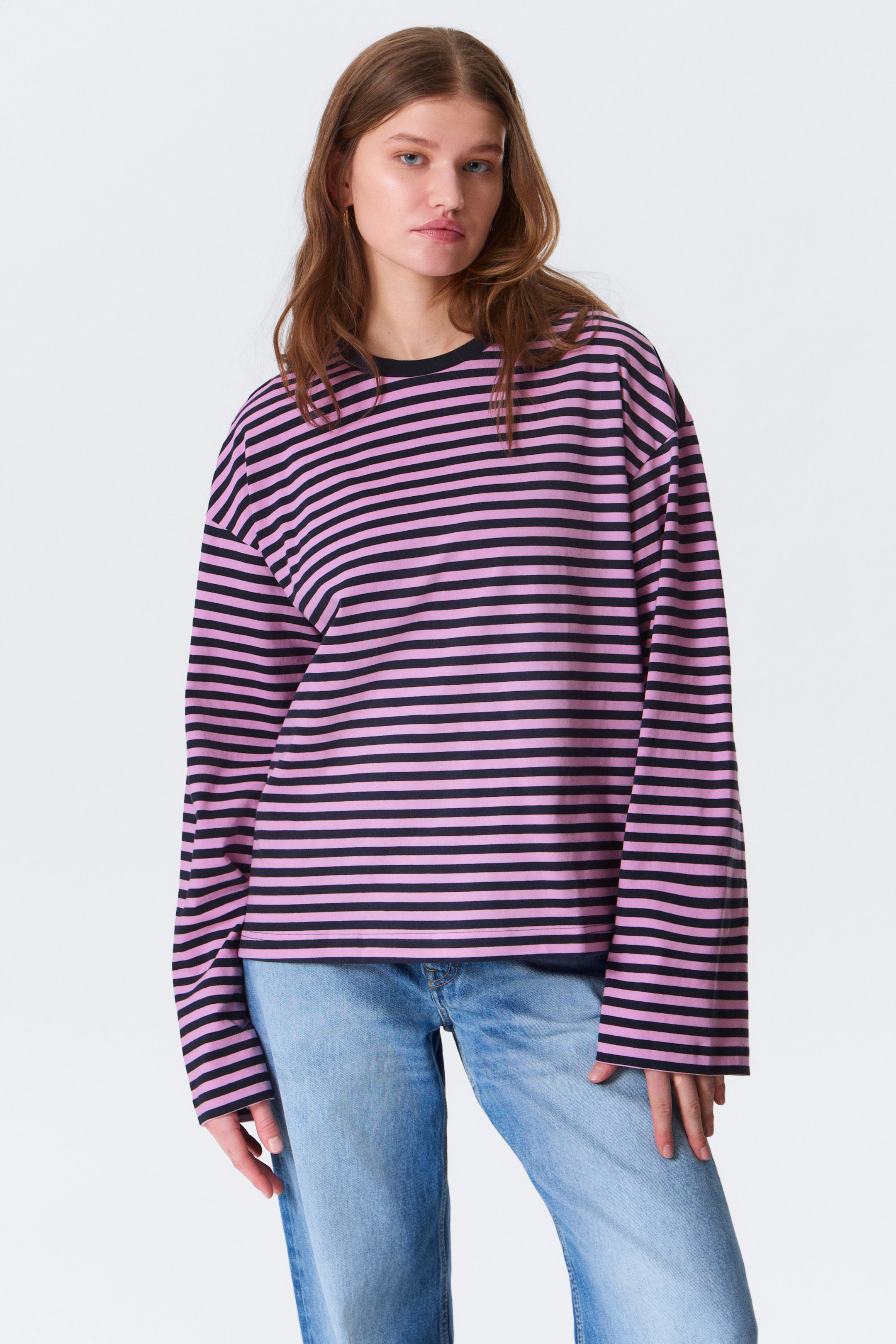 Marineblauw/roze gestreept - Katoenen T-shirt met lange mouwen - 1