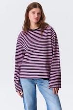 Marineblauw/roze gestreept - Katoenen T-shirt met lange mouwen - 1