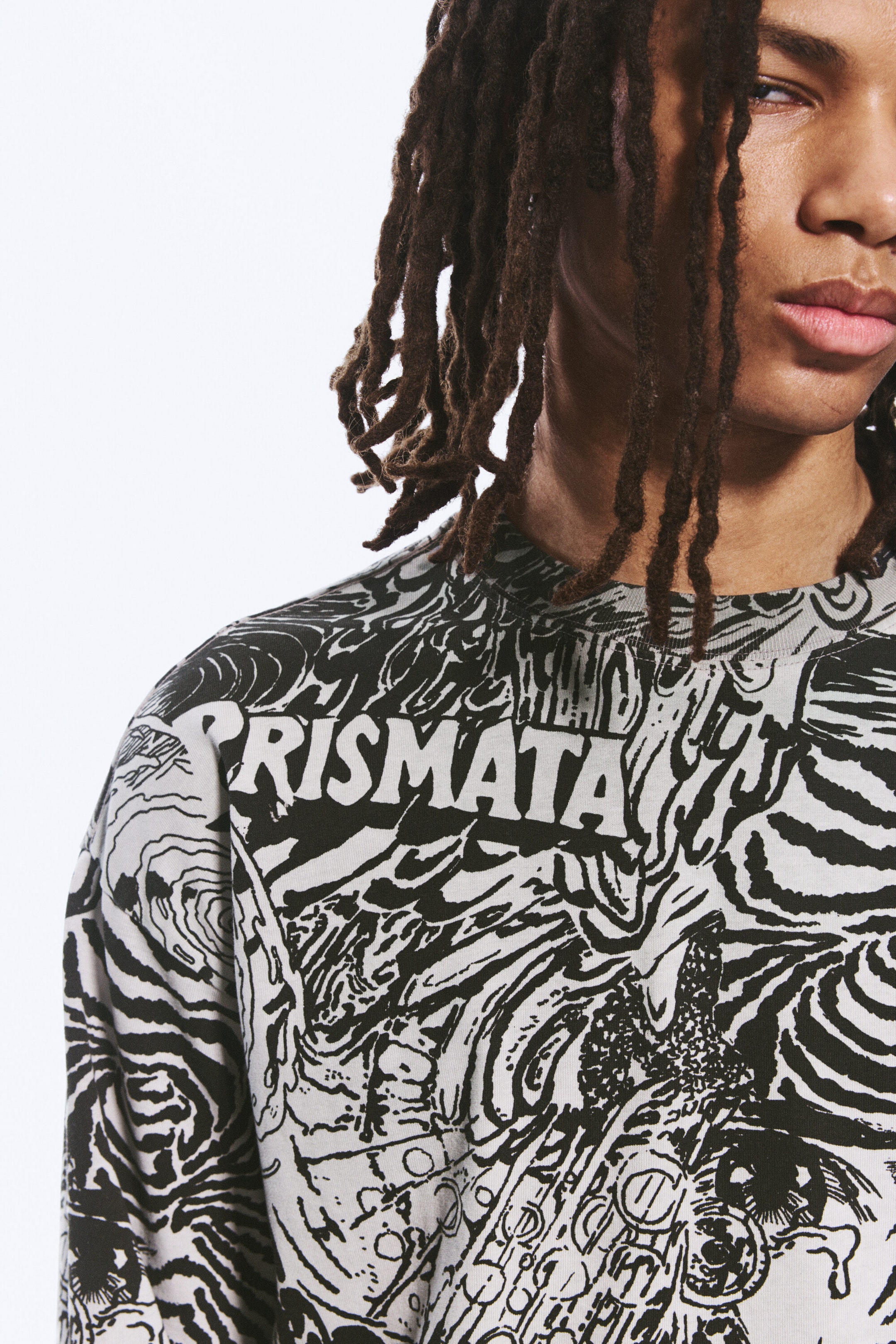 Taupe foncé - Psychédélique - T-shirt carré graphique à manches longues Great - 2