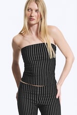 Dunkelgrau gestreift - Bandeau-Top aus Anzugstoff - 1
