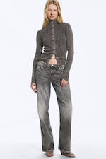 Washed Dark Grey - Ribbed fitted cardigan - 1