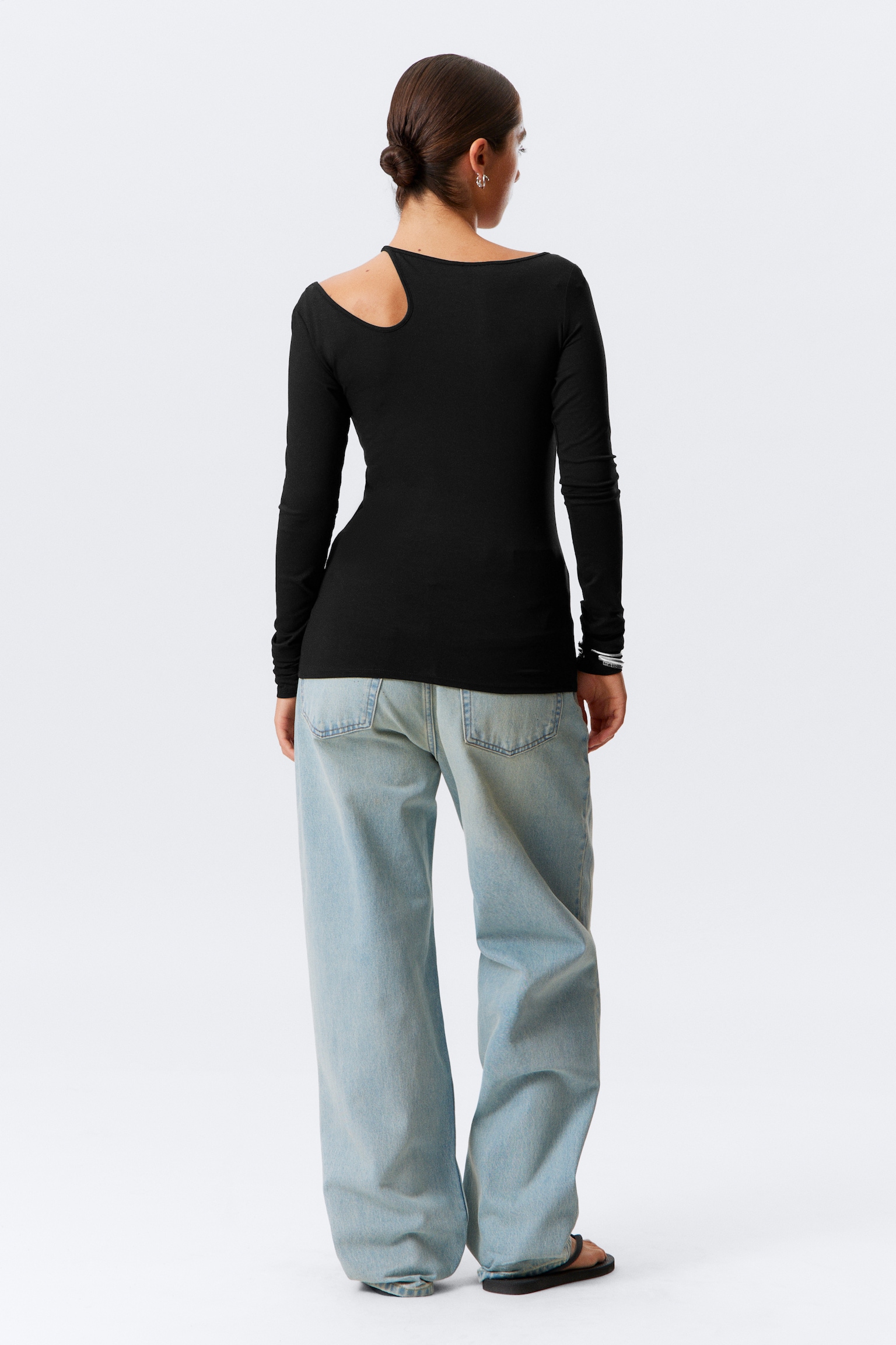Off-shoulder top met lange mouwen - Zwart/Wit - 3