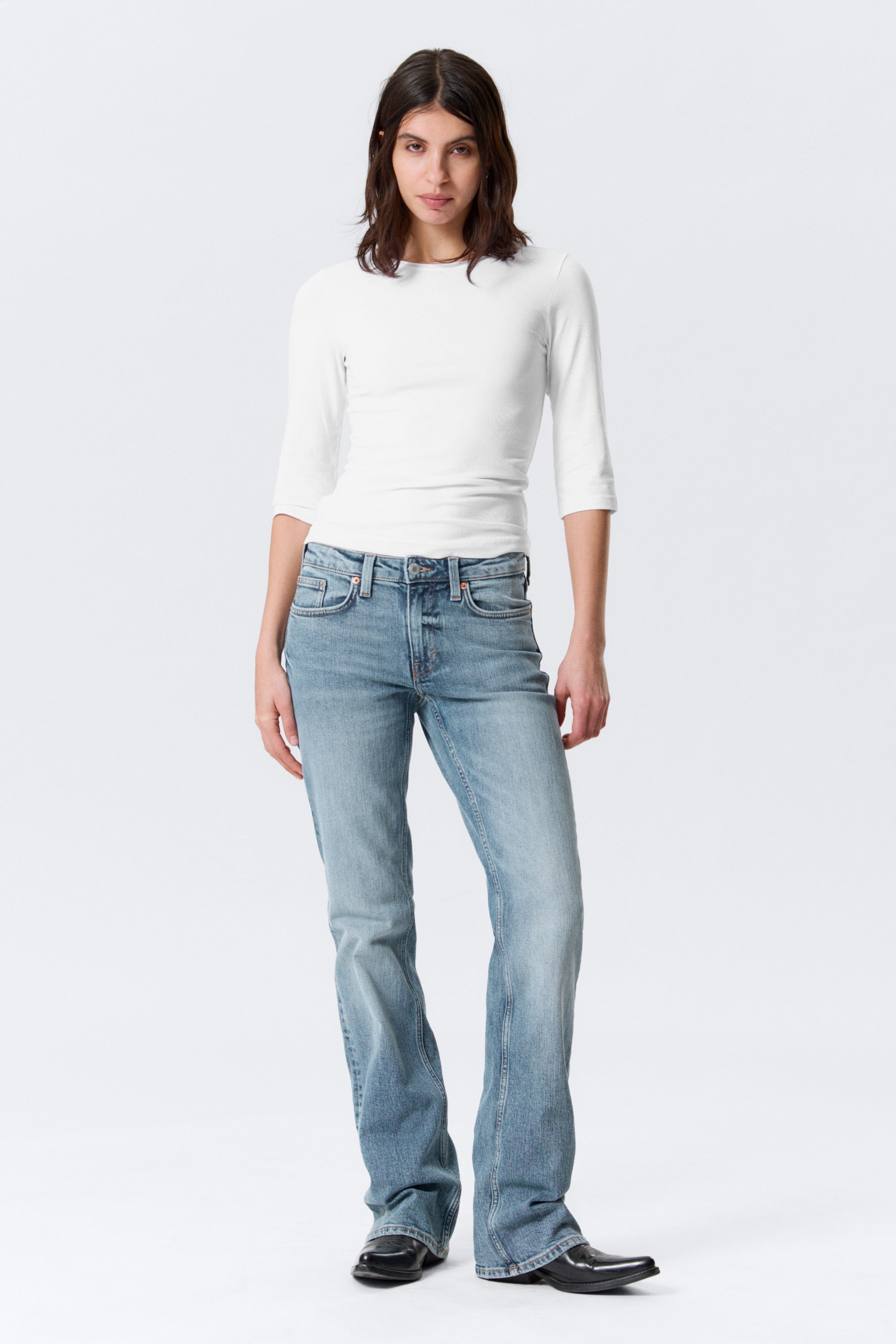 White - Fitted Three-Quarter Sleeve Top - 2