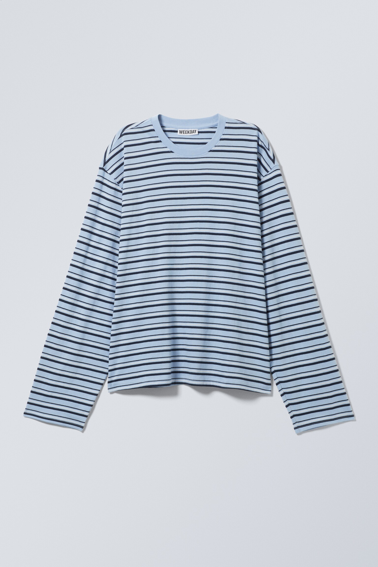 Boxy Fit Long-Sleeved Striped T-shirt - Striped Light Blue/Striped Dark Brown/Fekete-fehér csíkos
