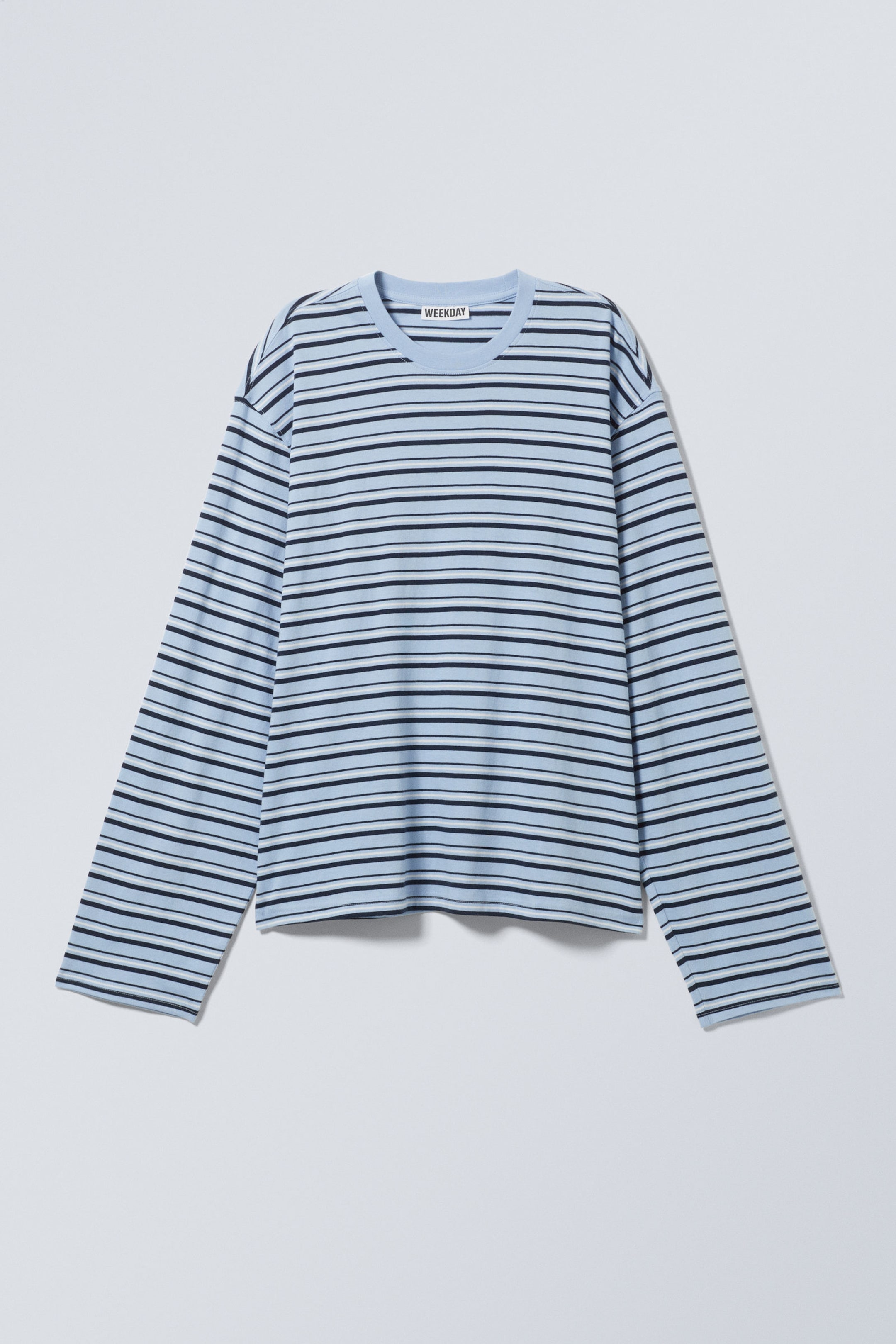 Striped Light Blue - Boxy Fit Long-Sleeved Striped T-shirt - 3