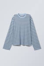 Striped Light Blue - Boxy Fit Long-Sleeved Striped T-shirt - 3