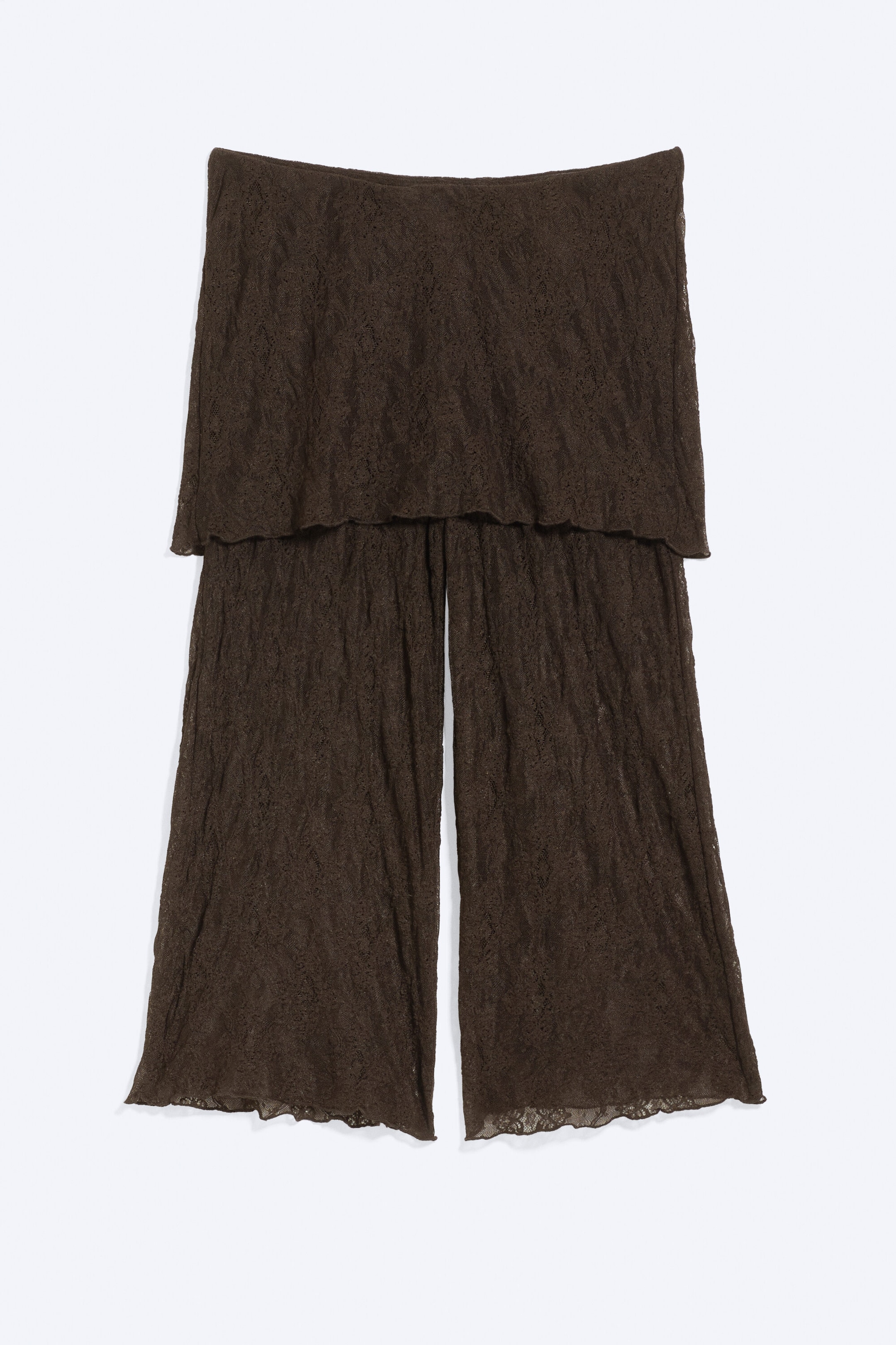Marron foncé - Pantalon capri en dentelle - 4