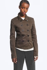 Dark Brown - Fitted Double-Breasted Cotton Twill Jacket - 0