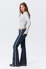 Summit Blue - Dark Blue - Katsumi Low Rise Frayed Flared Leg Jeans - 5